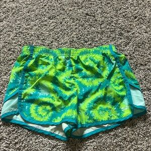 Vibrant Green Tie-Dye Athletic Shorts